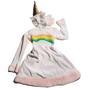 Unicorn Glittery Rainbow Costume Dress w/Detachable Tail and Shiny Golden Horn